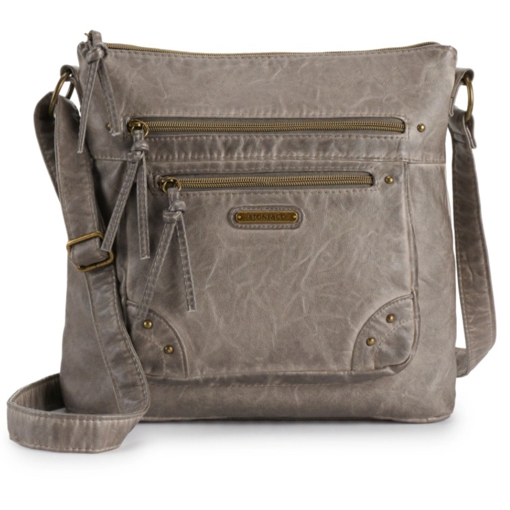NWT Smokey Mountain Vinyl Bucket Grey square long strap  bag / purse